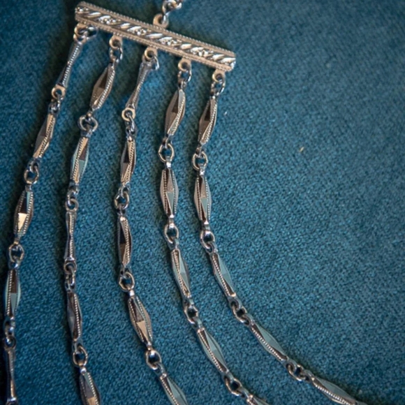 Vintage 5 Strand Tiered Silver Tone Necklace - Picture 8 of 8